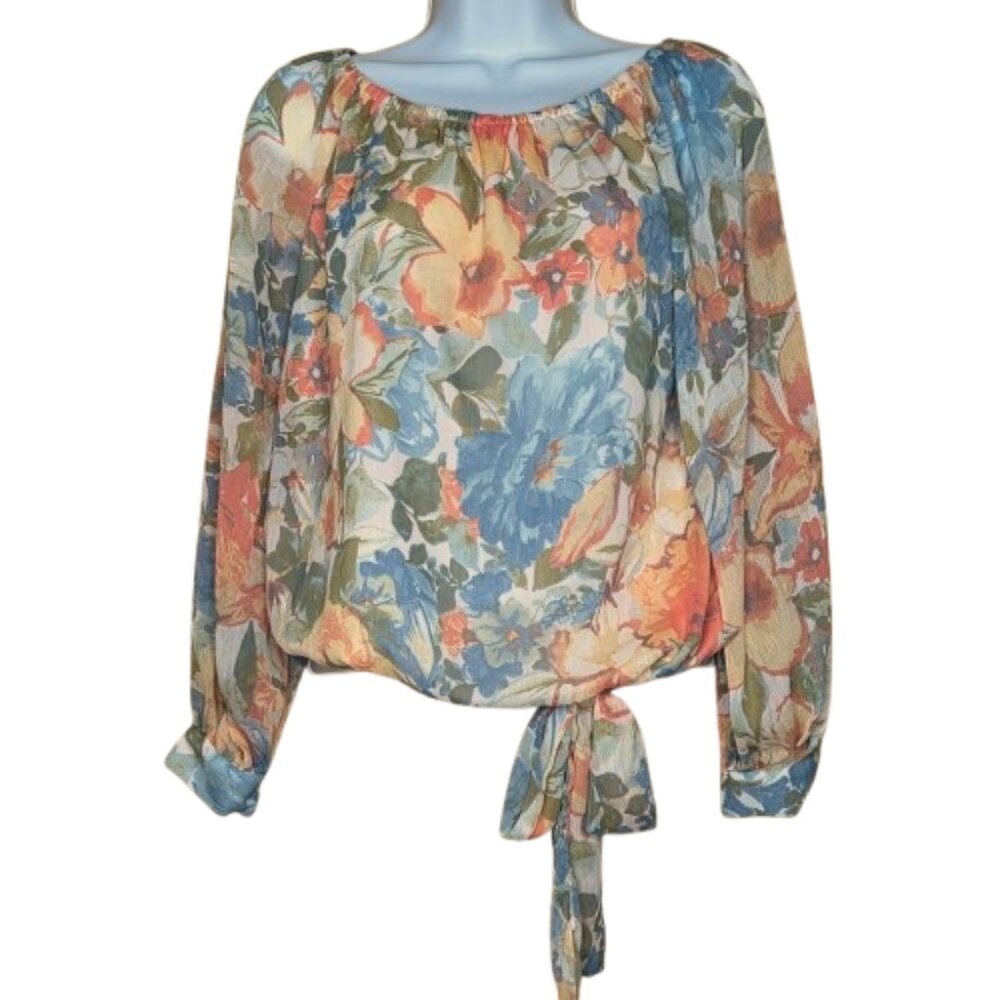 NWT Sam & Jess Women's Printed Off-the-Shoulder Long-Sleeve Top - Melon Paisley